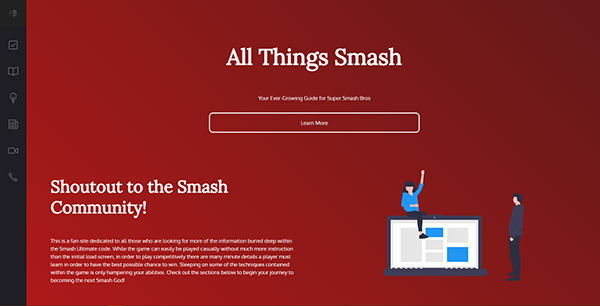 A screenshot of the homepage of Scott Demeules' website containing a massive collection of information about the video game Super Smash Bros.